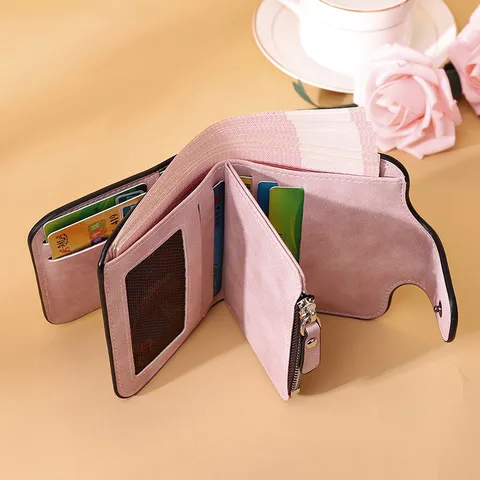 Fashion Women Frosted PU Leather Wallet Korean Style Buckle Coin Purse Multi Card Slot Students Long Short Clutch Wallet