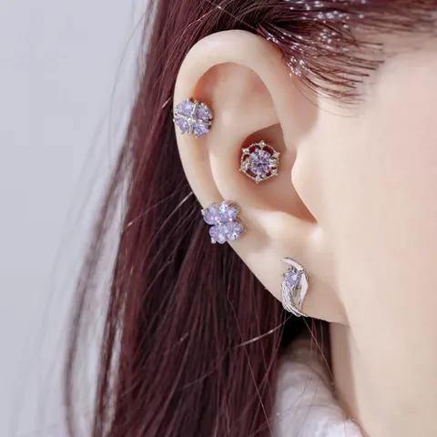 Pendientes de Cartílago de Acero de Titanio Púrpura Ensoñador Alas de Ángel Atrapasueños Diamante de Imitación Brillant Corazón Trébol Joyería Regalo Mujer