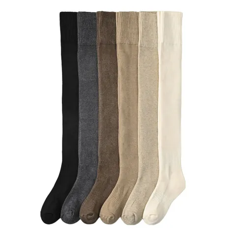 Dames Winter Thermische Fleece Gefevoerde Kniekousen Verdikte Warme Dijhoogte Kousen Effen Kleur Zacht Breiwerk