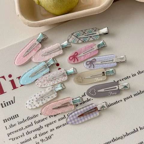 Sweet Acrylic Rhinestone Bowknot Hair Clip Heart Polka Dot Plaid Floral Seamless Duckbill Clip Side Bangs Hair Barrettes For Women
