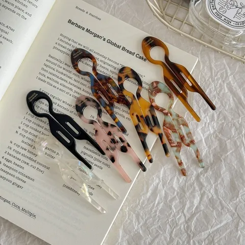 French Vintage Acetate U-Shaped Hair Fork Tortoiseshell Marble Pattern Fish Hair Stick Updo Bun Maker For Women Hair Accessories