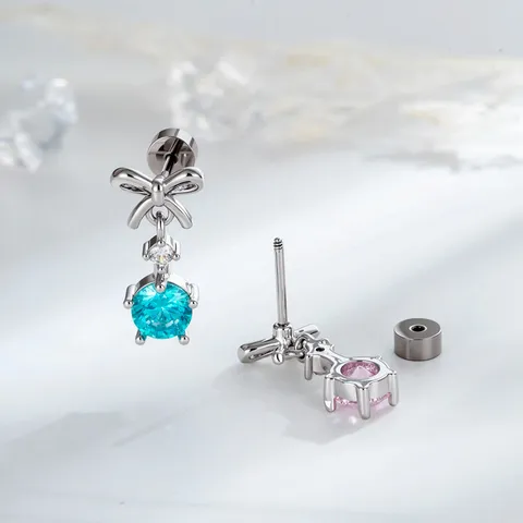 Korean Style Bowknot Rhinestone Cartilage Stud Earrings Titanium Alloy Stainless Steel Post Piercing Jewelry For Women