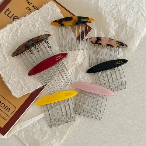 Elegant French Style Acetate Hair Insertion Comb Vintage Tortoise Shell Marble Pattern Metal Teeth Anti Slip Bangs Fix Hairclip Headpiece For Women