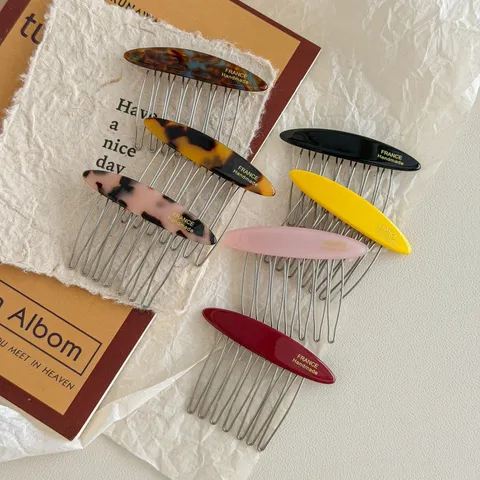 Elegant French Style Acetate Hair Insertion Comb Vintage Tortoise Shell Marble Pattern Metal Teeth Anti Slip Bangs Fix Hairclip Headpiece For Women