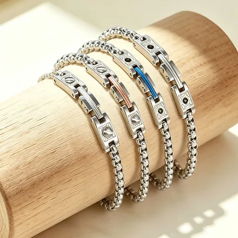 Industrial Stainless Steel Watch Band Chain Bracelet Polished Screw Motif Box Chain Link Bangle For Unisex Fashion Commuting Gift Jewelry