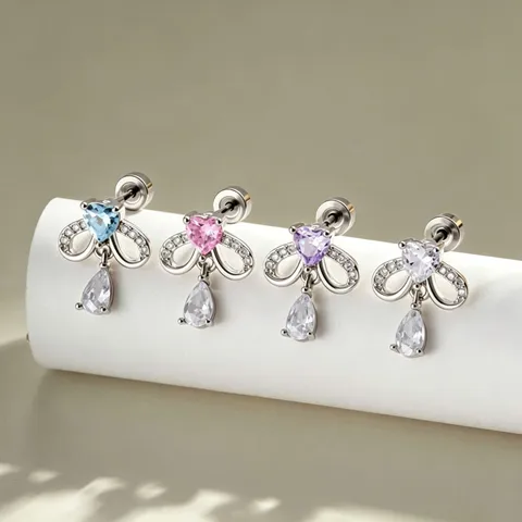 Alliage de Titane Acier Inoxydable Nœud Cœur Strass Piercing Helix pour Femmes Cristal Goutte d'Eau Bijoux
