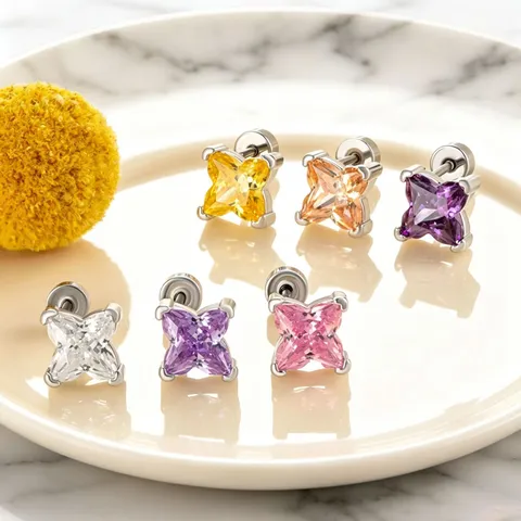 Boucles d'Oreilles Clous Florales en Métal Doux Niche Avec Accent de Strass Bijoux de Perçage d'Os d'Oreille à Vis À Double Tête pour Femmes