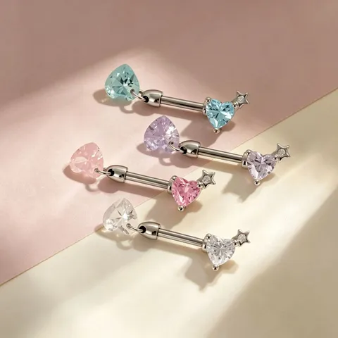 Sweet Titanium Alloy Stainless Steel Heart Rhinestone Cartilage Stud Earrings Star Nipple Rings Barbell Piercing Body Jewelry For Women