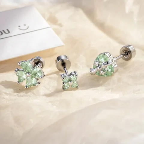 Minimalistische Minzgrün Zirkonia Herz Blume Knorpelstecker 316L Edelstahl Kreuz Piercing Schmuck Für Damen