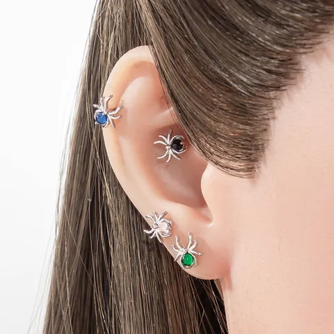 Nischen Design Titanlegierung 316L Edelstahl Spinne Knorpel Piercing Ohrstecker Punk Strass Helix Conch Ohrstecker Schmuck Für Herren Damen