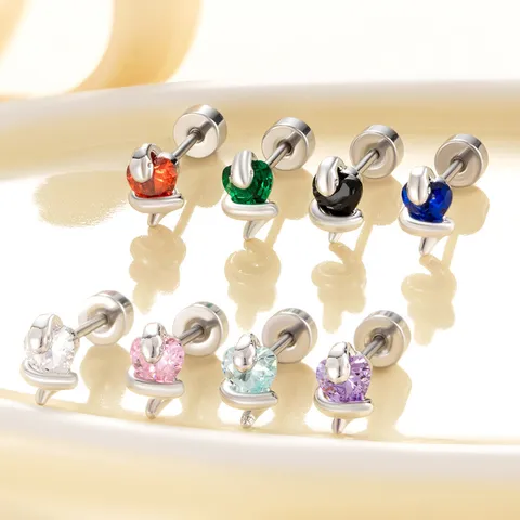 Cyberpunk Titanium Steel Snake Heart Zirconia Cartilage Stud Earrings Edgy Stainless Steel Double Screw Piercing Earrings Jewelry