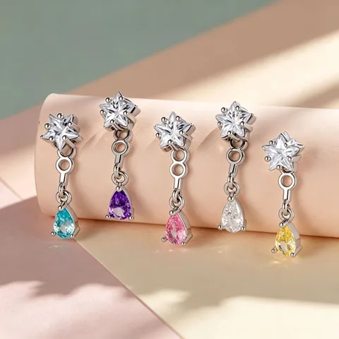 Titanlegierung 304 Edelstahl Stern Wassertropfen Zirkonia Ohrknochenstecker Koreanisch Dopamin Stil Tropfen Anhänger Ohrringe Schmuck Für Damen