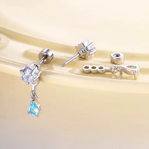Titanlegierung 304 Edelstahl Stern Wassertropfen Zirkonia Ohrknochenstecker Koreanisch Dopamin Stil Tropfen Anhänger Ohrringe Schmuck Für Damen