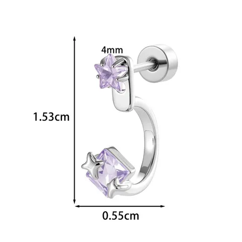 Boucles d'Oreilles Clous de Cartilage en Forme de C avec Strass Carrés et Étoile en Acier Inoxydable 316L pour Femme Homme