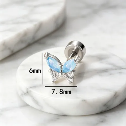 Titanium Steel Butterfly Stud Earrings Shiny Rhinestone Inlaid Screw Back Cartilage Piercing Jewelry For Women Gift