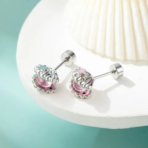 Ocean Theme Seashell Cartilage Stud Earring Helix Piercing Jewelry With Rhinestone Starfish Pattern Oil Drip Enamel Piercing Stud For Women Men Casual Jewelry Gift
