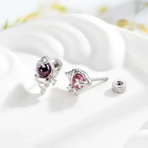 Dopamine Ocean Series Conch Stud Earrings Rhinestone Inlaid Sea Snail Cartilage Piercing Jewelry For Women Unisex Gift