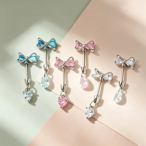 Süße Schleife Herz Wassertropfen Piercingschmuck Edelstahl Titan Helix Stecker Bauchnabelpiercing Damen Strass Ohrringe