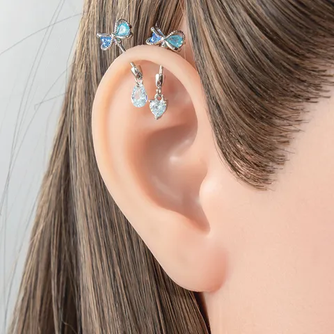 Süße Schleife Herz Wassertropfen Piercingschmuck Edelstahl Titan Helix Stecker Bauchnabelpiercing Damen Strass Ohrringe