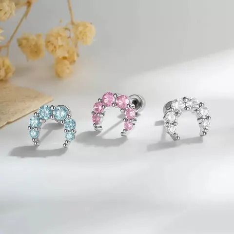 Fashion Moon Shape Copper Rhinestone Ear Cartilage Stud Earrings Minimalist Shiny Crescent Ear Bone Stud Piercing Jewelry For Unisex