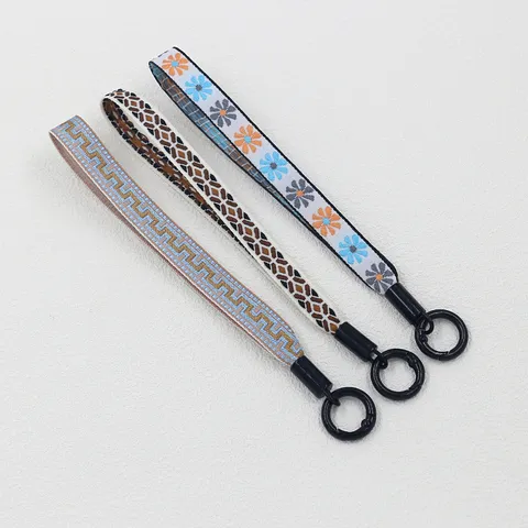 Bohemian Jacquard Lanyard Phone Strap Ethnic Webbing Keychain Multi-purpose Short Wrist Strap Anti-lost Key Holder Accessory