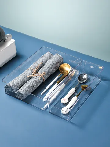 Organizzatore da Scrivania in PET Trasparente Scatola Porta Trucchi con Apertura a U Cassetto in Plastica Impilabile per Cancelleria Ufficio Maschera Cura Pelle
