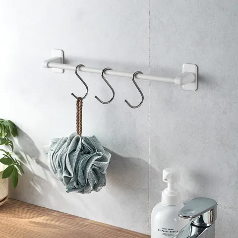 Japanese Style Drill-Free Towel Rack Bathroom Wall Mounted White ABS Storage Shelf Multi-Purpose Pot Lid Rack Kitchen