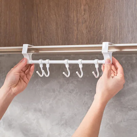 Japanischer Stil Schrank Hakenregal Weiß Küche Organizer Kein Bohren Hängende Halterung Für Tassen Pfannenwender Aufbewahrung