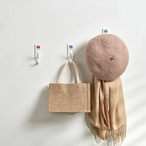 Ganchos de Pared Autoadhesivos de Plástico ABS Blanco Minimalista Japonés Doble Gancho para Toallas y Abrigos para Baño Dormitorio Almacenamiento