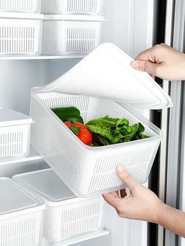 Japanese Minimalist Plastic Dual Layer Kitchen Drain Basket Transparent Lid Sealed Vegetable Fruit Storage Food Fresh Container Organizer Box