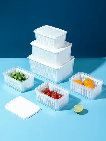 Japanese Minimalist Plastic Dual Layer Kitchen Drain Basket Transparent Lid Sealed Vegetable Fruit Storage Food Fresh Container Organizer Box