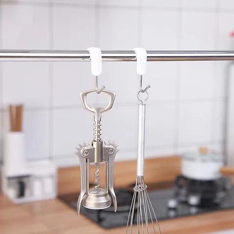 Japanisch Minimalistisch Drehbare S Haken Weiß ABS Kunststoff Metall Küche Hängehaken Für Badezimmer Schrank Organizer