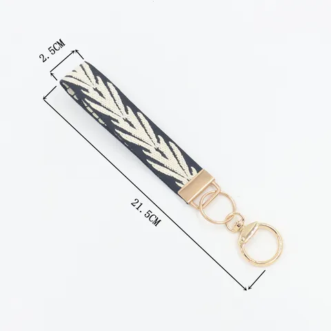 Vintage Ethno-Stil Bestickt Blattmuster Schlüsselanhänger Handgewebt Armband Retro Stoffband Tasche Anhänger Schlüsselring