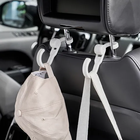 Japanese Minimalist Rotatable Car Seat Back Utility Hooks ABS Plastic Multi Purpose Dual Hook Organizers For Vehicle Stroller