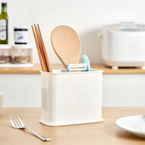 Minimalistische Weiße PP-Kunststoff Besteck Aufbewahrungsbox Entwässerung Stäbchenhalter Geschirr Organizer Rack Für Küchenarbeitsplatte Löffel Gabel Organisation