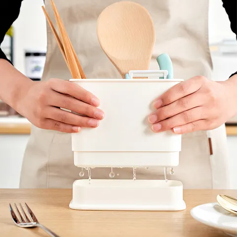 Minimalistische Weiße PP-Kunststoff Besteck Aufbewahrungsbox Entwässerung Stäbchenhalter Geschirr Organizer Rack Für Küchenarbeitsplatte Löffel Gabel Organisation