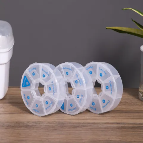 7-Day Round Pill Organizer Weekly Pill Case Portable 7 Compartments For Medicine Travel Vitamin Storage PP Box 3 Pack