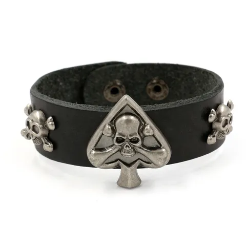 Brazalete Ancho de Cuero Retro Punk con Remaches de Calavere para Hombre Pulsera de Puño Vintage de Metal Picas Esqueleto Joyería de Street Dance Regalo