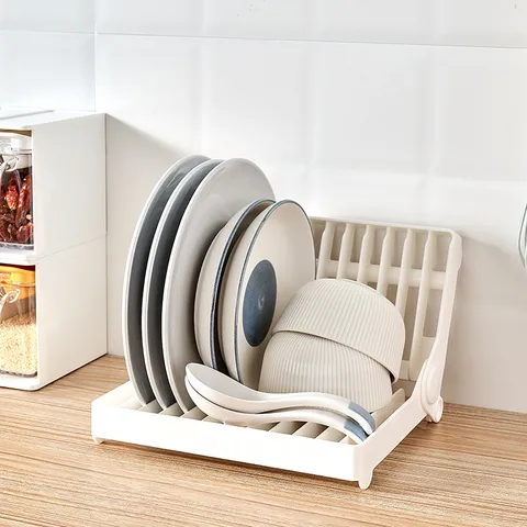 Égouttoir à Vaisselle de Cuisine Pliable Style Japonais en Plastique Blanc pour Assiettes Bols Organisateur de Comptoir