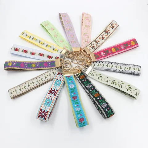 Ethno Jacquard Polyester Schlüsselanhänger Handgelenkschlaufen Boho Blumen Geometrisch Tasche Anhänger Lanyard Schlüsselring Damen Herren Retro Zubehör