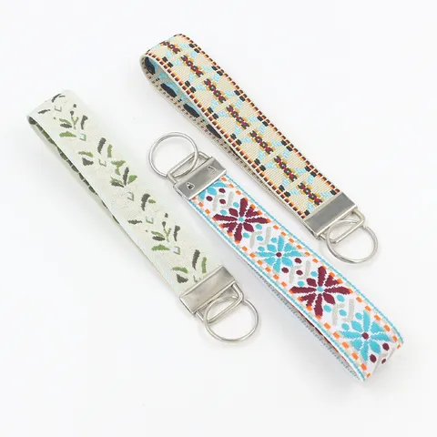 Ethnic Geometric Jacquard Wristlet Keychain Lanyard Bohemian Floral Pattern Anti-Lost Wrist Strap Bag Pendant For Women