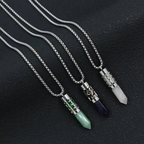 304 Stainless Steel Aromatherapy Diffuser Necklace Hollow Flower Natural Stone Pendant Essential Oil Perfume Box Necklace Jewelry