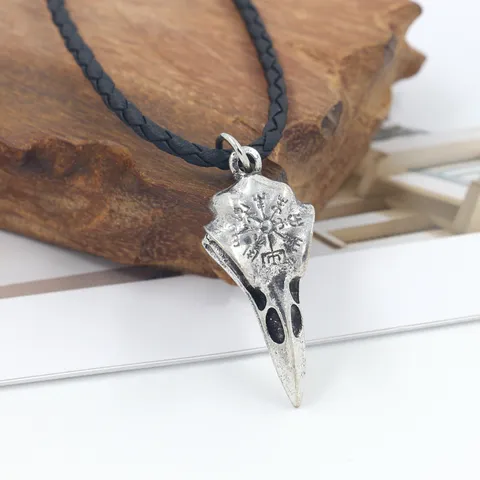 Viking Odin Raven Skull Bird Pendant Necklace For Men Retro Punk Hip Hop Zinc Alloy Leather Cord Jewelry Biker Amulet Necklaces Gift