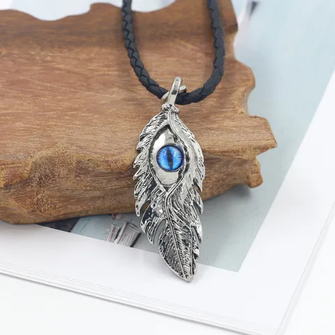 Vintage Men Gothic Evil Eye Pendant Necklace Retro Zinc Alloy Viking Crow Skull Feather Flame Braided Leather Rope Chain Necklace Jewelry
