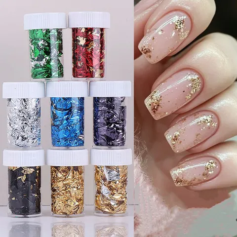 Nail Art Metallic Foil Flakes Glitter Decals Colorful Irregular Shinning Foil Paper For Manicure