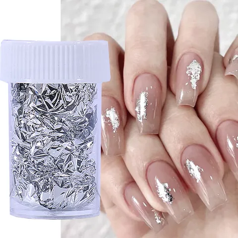 Nail Art Metallic Foil Flakes Glitter Decals Colorful Irregular Shinning Foil Paper For Manicure