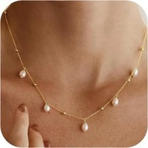 Französischer Vintage Messing Künstliche Perle Schichtenkette Für Damen Vergoldet Minimalistische Schmuck Geschenk
