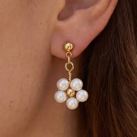Französische Vintage Gold Kupfer Perle Tropfen Ohrringe Für Damen Elegante Florale Strass Hängeohrringe Hochzeit Brautschmuck
