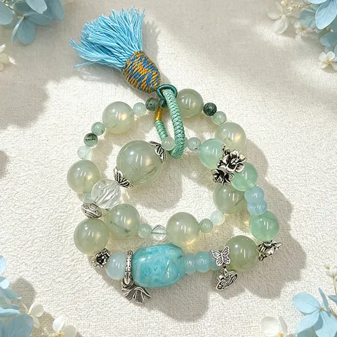 Natürlicher Kristall Fuchs Anhänger Armband Mehrfarbig Perlen Quaste Armband Damen Leichter Luxus Chinesischer Stil Handschmuck