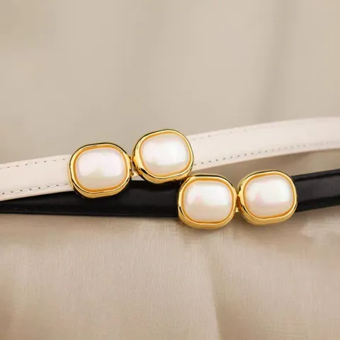 Gold Plated Geometric Square Artificial Pearl Belt Buckle Elegant Women Fashion Accessory Metal Belt Buckle Replacement